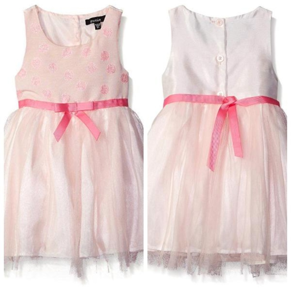 Zunie Girls Brocade Pastel Pink Ballerina Tulle Dress Size 4T Empire‎ Bow Formal